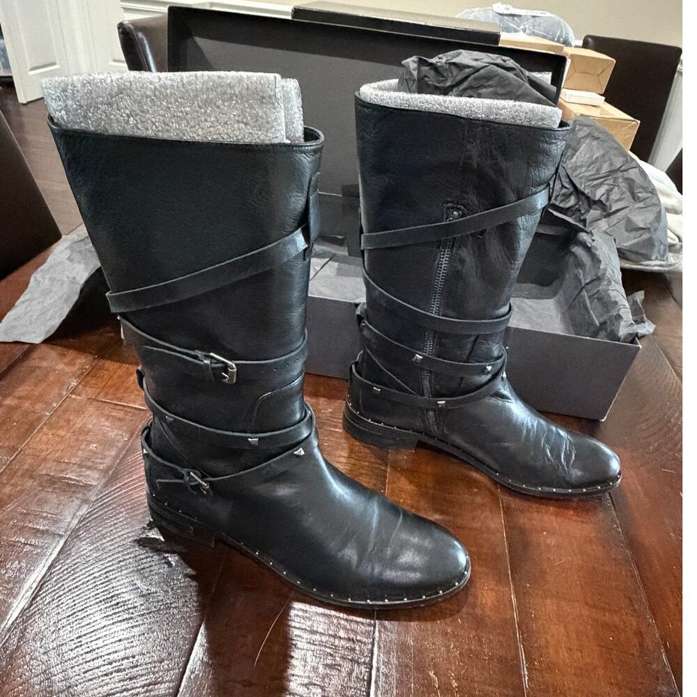 Freda Salvador Black Studded Ride Boots Size 7.5